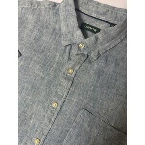 Orvis Shirt Men's XL Light Blue Short Sleeve Button Down 100% Linen Classic Fit